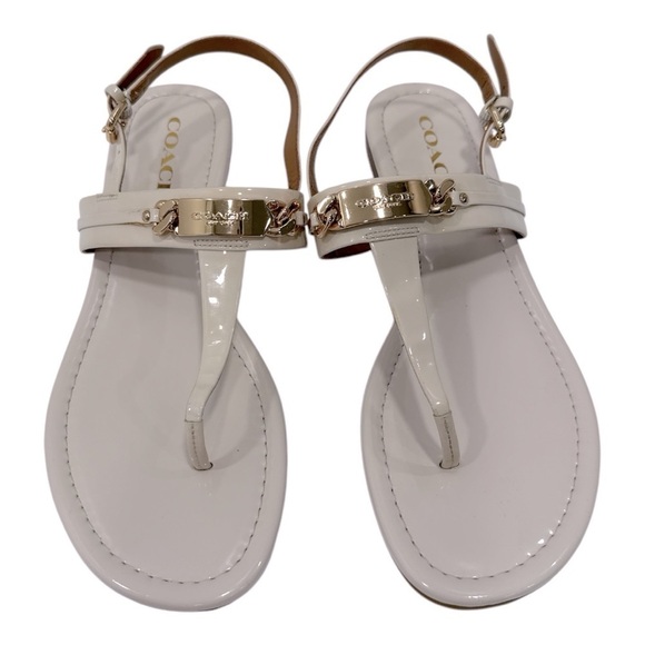Coach Caterine T-Strap Thong Sandals Ivory patent leather size 9.5 B - Picture 3 of 12
